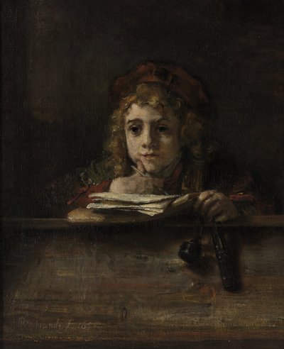 Titus työpöytänsä ääressä tekijältä Rembrandt Harmensz. van Rijn
