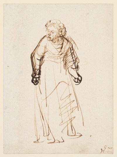 Nainen moitti (kynä ja muste paperille) tekijältä Rembrandt Harmensz. van Rijn