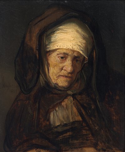Ikääntyneen naisen johtaja, 16551660. tekijältä Rembrandt Workshop