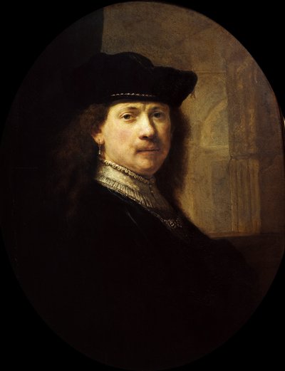 Omakuva arkkitehtonisella taustalla, n. 1639. tekijältä Rembrandt van Rhijn,