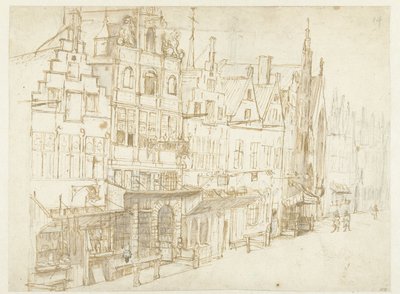 Näkymä talorivistä kaupungissa tekijältä Rembrandt van Rijn (school of)