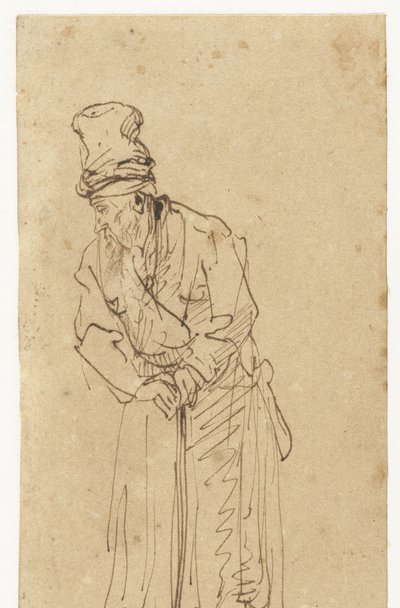 Vanha mies nojaa kepille tekijältä Rembrandt van Rijn (school of)