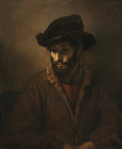 Parrakas mies, jolla on hattu tekijältä Rembrandt van Rijn