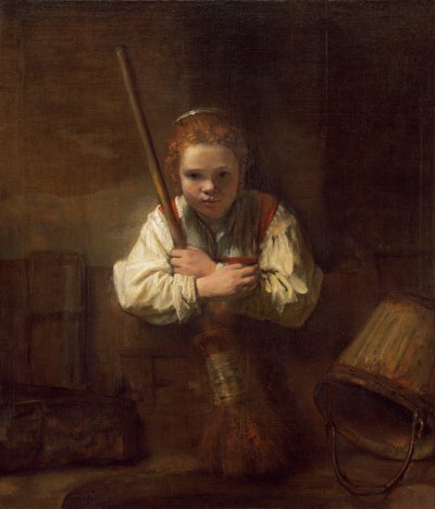 Tyttö luudan kanssa, 1651 tekijältä Rembrandt van Rijn