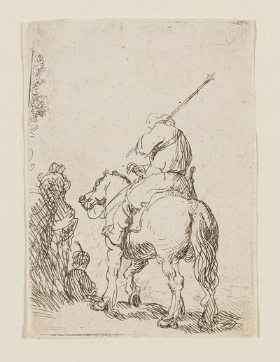 Turbaanipäinen sotilas hevosen selässä tekijältä Rembrandt van Rijn