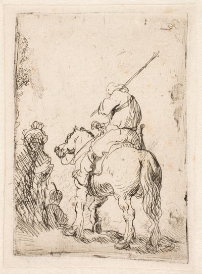 Turbanipäinen sotilas hevosen selässä tekijältä Rembrandt van Rijn