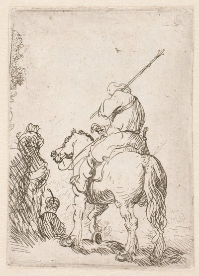 Turbanipäinen sotilas hevosen selässä tekijältä Rembrandt van Rijn