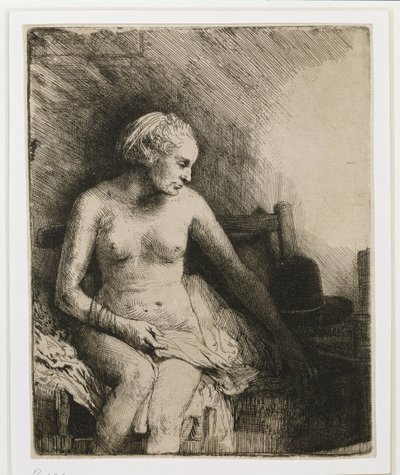 Nainen kylvyssä hattu vieressä, 1658 tekijältä Rembrandt van Rijn