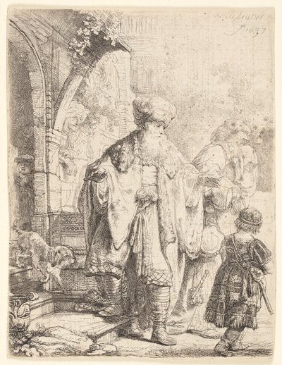 Abraham karkotti Hagarin ja Ismaelin tekijältä Rembrandt van Rijn