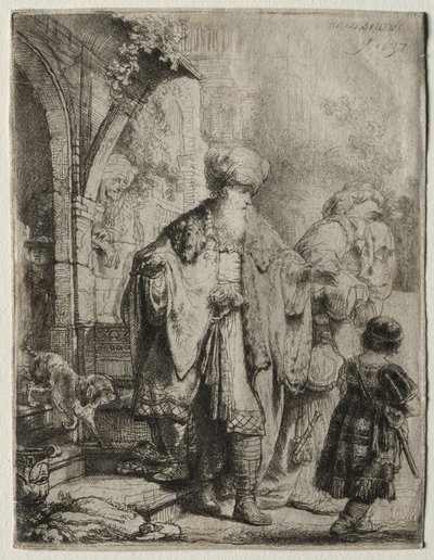 Abraham karkotti Hagarin ja Ismaelin tekijältä Rembrandt van Rijn
