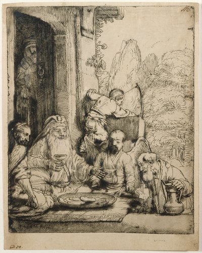 Abraham viihdyttää enkeleitä tekijältä Rembrandt van Rijn