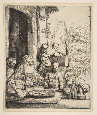 Abraham viihdyttämässä enkeleitä, 1656. tekijältä Rembrandt van Rijn
