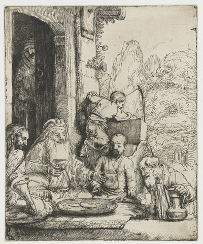 Abraham viihdyttää enkeleitä tekijältä Rembrandt van Rijn