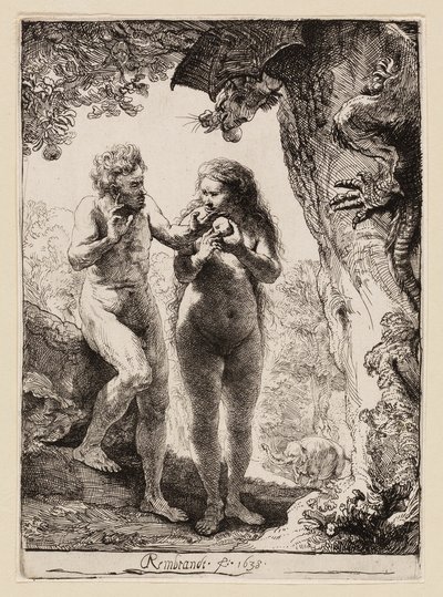 Aatami ja Eeva tekijältä Rembrandt van Rijn