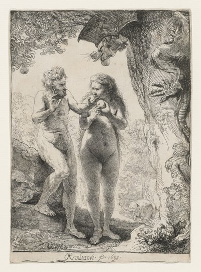 Aatami ja Eeva, 1638 tekijältä Rembrandt van Rijn
