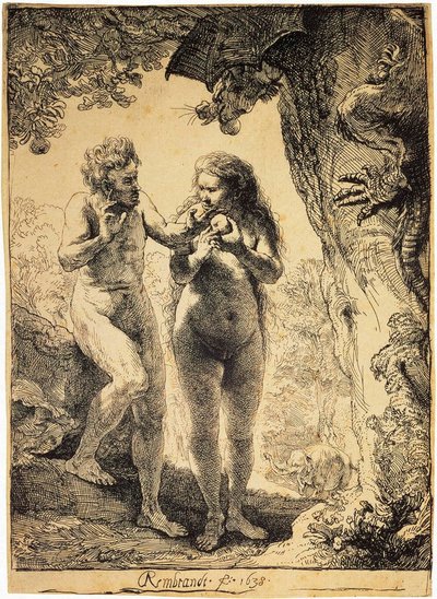 Adam ja Eeva, 1638. tekijältä Rembrandt van Rijn