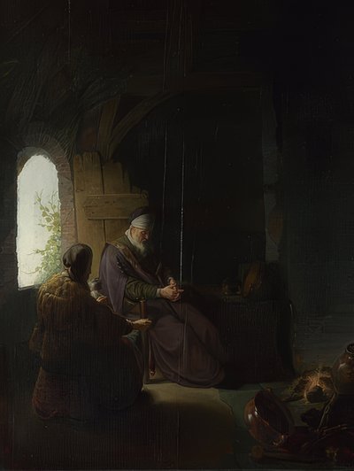 Anna ja sokea Tobit. Noin 1630 tekijältä Rembrandt van Rijn