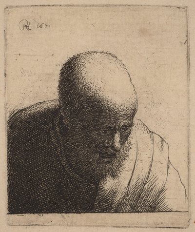 Kalju mies, suu auki, katse alaspäin tekijältä Rembrandt van Rijn