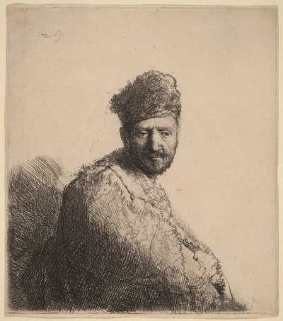 Parrakas mies, jolla on turkinen itämainen hattu ja kaapu: taiteilijan isä tekijältä Rembrandt van Rijn