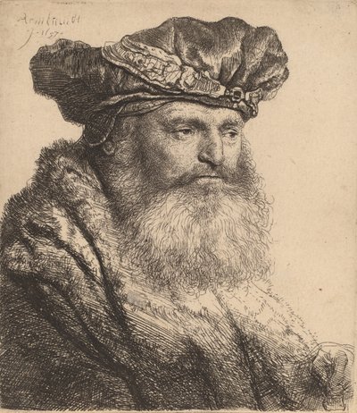 Parrakas mies samettilakissa jalokivilukolla, 1637 tekijältä Rembrandt van Rijn