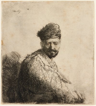 Parrakas mies karvaisessa itämaisessa lakissa: taiteilijan isä, 1631. tekijältä Rembrandt van Rijn