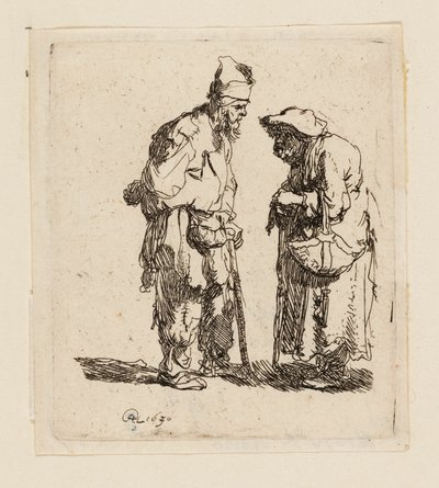 Kerjäläinen mies ja kerjäläinen nainen keskustelevat tekijältä Rembrandt van Rijn