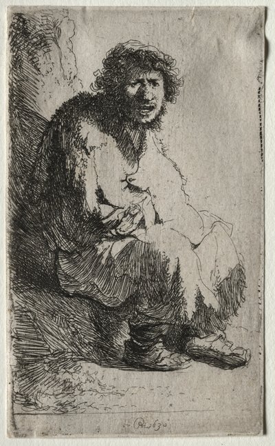 Kerjäläinen istuu pankissa, 1630. tekijältä Rembrandt van Rijn