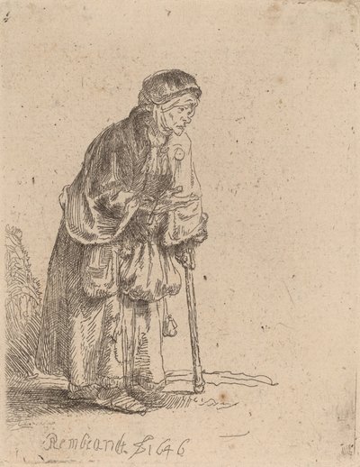 Kerjäläinen nojaa kepille, 1646. tekijältä Rembrandt van Rijn