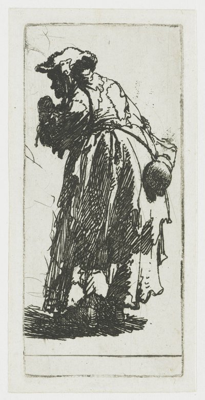 Kerjäläisnainen ja kurpitsa tekijältä Rembrandt van Rijn