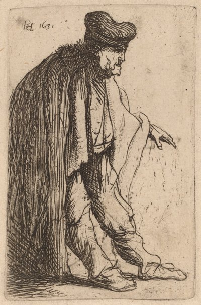 Kerjäläinen vasen käsi ojennettuna tekijältä Rembrandt van Rijn