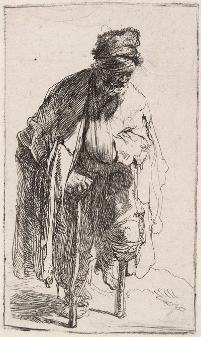 Puujalkainen kerjäläinen, n.1630. tekijältä Rembrandt van Rijn