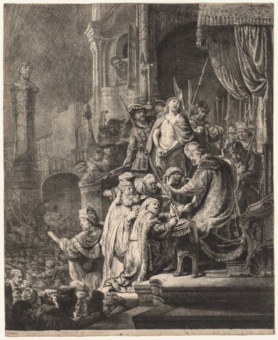 Kristus Pilatuksen edessä: Iso lautanen tekijältä Rembrandt van Rijn