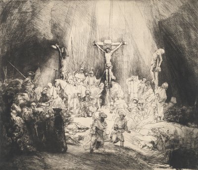 Kristus ristiinnaulittu kahden varkaan väliin Kolme ristiä, 1653. tekijältä Rembrandt van Rijn