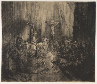 Kristus ristiinnaulittu kahden varkaan väliin: Kolme ristiä, n. 1660. tekijältä Rembrandt van Rijn