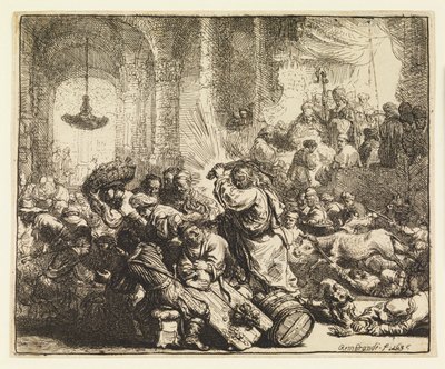 Kristus ajoi rahanvaihtajat temppelistä tekijältä Rembrandt van Rijn