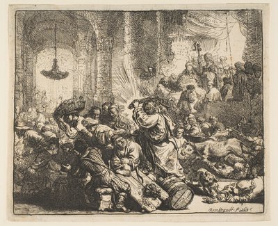 Kristus ajoi rahanvaihtajat temppelistä, 1635. tekijältä Rembrandt van Rijn