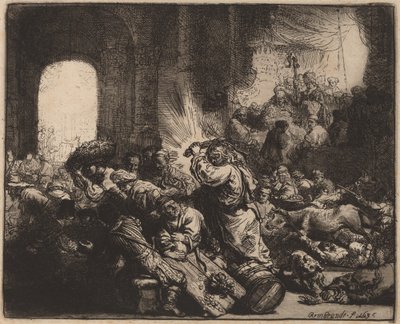 Kristus ajoi rahanvaihtajat temppelistä tekijältä Rembrandt van Rijn