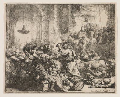 Kristus ajoi rahanvaihtajat temppelistä tekijältä Rembrandt van Rijn