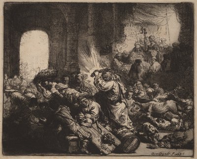 Kristus ajaa rahanvaihtajat temppelistä tekijältä Rembrandt van Rijn