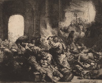 Kristus ajaa rahanvaihtajat temppelistä, 1635. tekijältä Rembrandt van Rijn