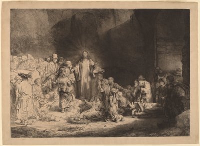 Kristus saarnaa (Sadan guldenin printti) tekijältä Rembrandt van Rijn