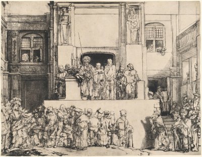 Kristus esitellään kansalle: pitkänomainen lautanen tekijältä Rembrandt van Rijn