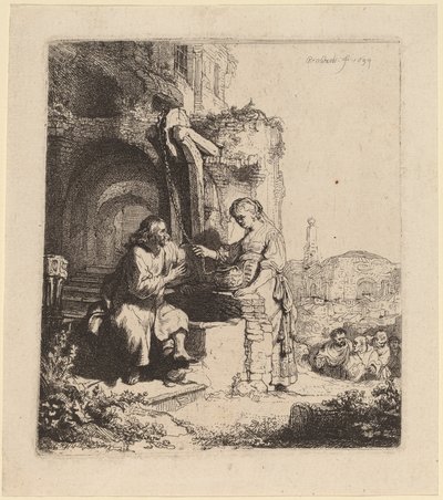 Kristus ja Samarian nainen raunioiden keskellä tekijältä Rembrandt van Rijn