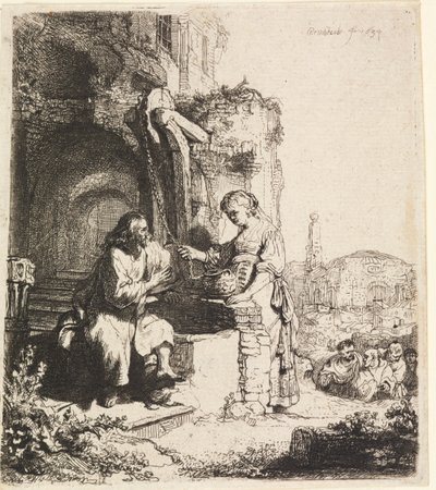 Kristus ja Samarian nainen raunioiden keskellä tekijältä Rembrandt van Rijn