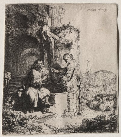 Kristus ja Samarian nainen raunioiden keskellä tekijältä Rembrandt van Rijn