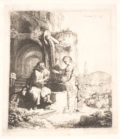 Kristus ja Samarialainen nainen: raunioiden keskellä tekijältä Rembrandt van Rijn