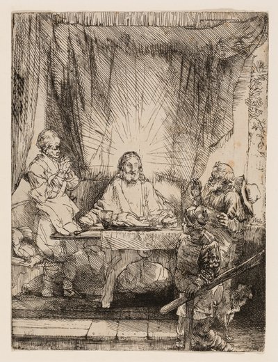Kristus Emmauksessa: Isompi lautanen tekijältä Rembrandt van Rijn