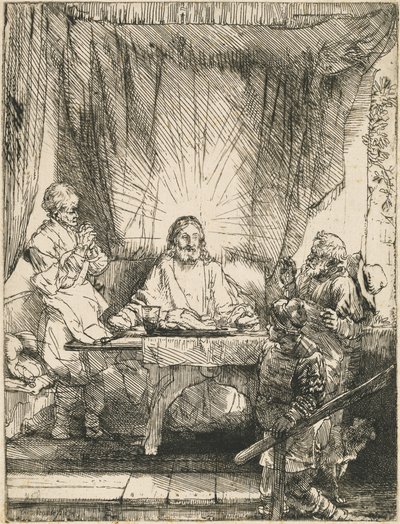 Kristus Emmauksessa: suurempi lautanen tekijältä Rembrandt van Rijn