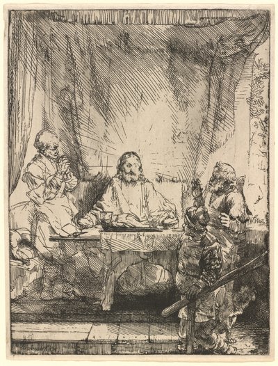 Kristus Emmauksessa: suurempi lautanen tekijältä Rembrandt van Rijn