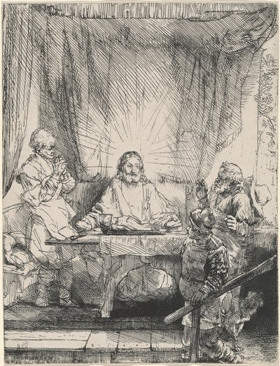 Kristus Emmauksessa: suurempi lautanen tekijältä Rembrandt van Rijn